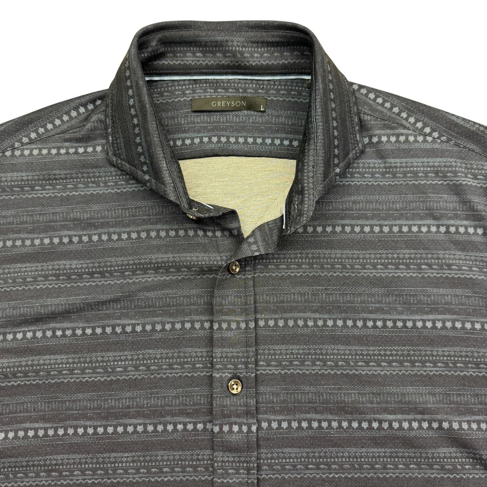 Greyson Shirt Mens L Gray Long Sleeve Button Up Knit Stretch Pattern Casual Golf